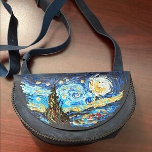 Starry Night Leather cross body Bag hand painted